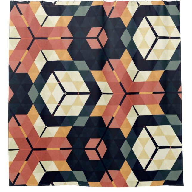 Colourful Hexagon Square Geometric Pattern Shower Curtain (Front)