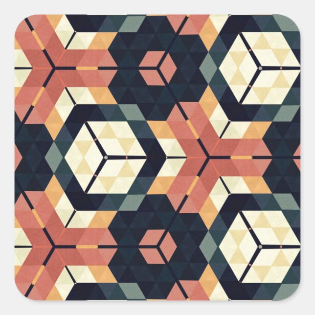 Colourful Hexagon Square Geometric Pattern Square Sticker (Front)