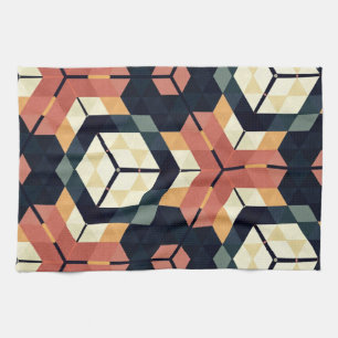 Colourful Hexagon Square Geometric Pattern Tea Towel