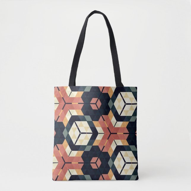 Colourful Hexagon Square Geometric Pattern Tote Bag (Front)