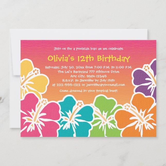 Colourful Hibiscus Birthday Invitations Any Age (Front)