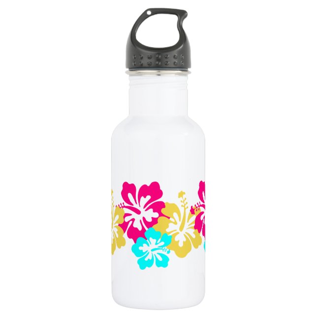 Colourful Hibiscus Design 532 Ml Water Bottle (Front)