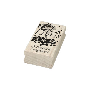 Colourful Hibiscus Ex Libris Bookplate Rubber Stamp