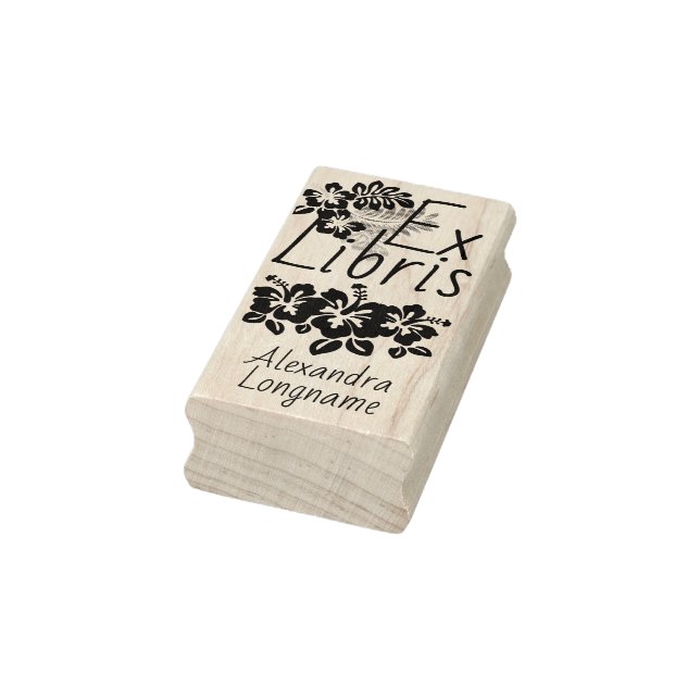 Colourful Hibiscus Ex Libris Bookplate Rubber Stamp (Stamp)