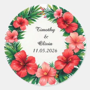 Colourful Hibiscus Floral Frame Classic Round Sticker