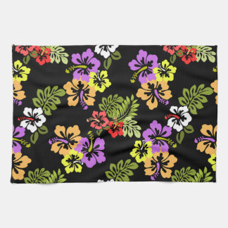Colourful Hibiscus Flowers in Black Tea Towel
