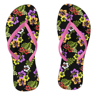 Colourful Hibiscus Flowers in Black Thongs
