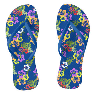 Colourful Hibiscus Flowers in Blue Thongs