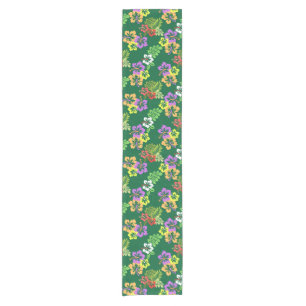 Colourful Hibiscus Flowers in Green Short Table Runner