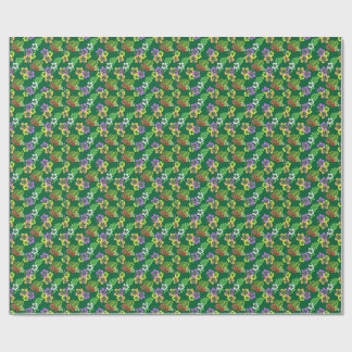 Colourful Hibiscus Flowers Pattern in Green Wrapping Paper