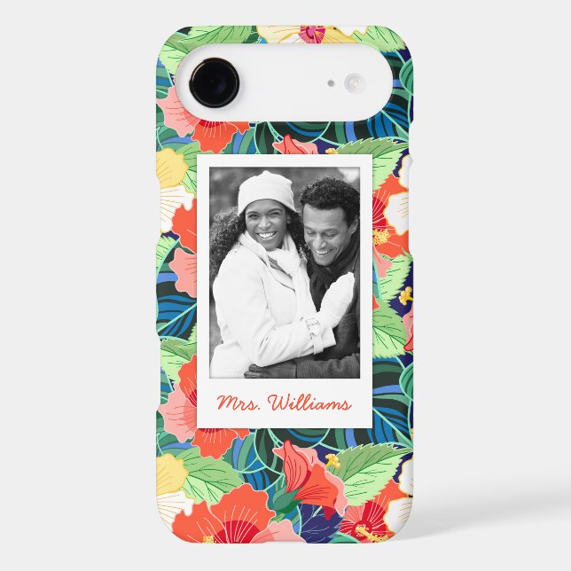 Colourful Hibiscus Pattern | Add Your Photo & Name Case-Mate iPhone Case (Back)