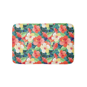 Colourful Hibiscus Pattern Bath Mat