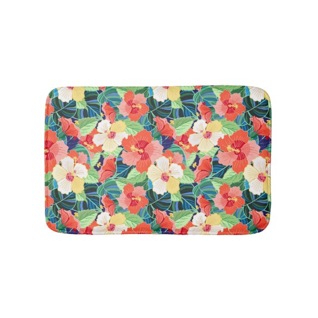 Colourful Hibiscus Pattern Bath Mat (Front)