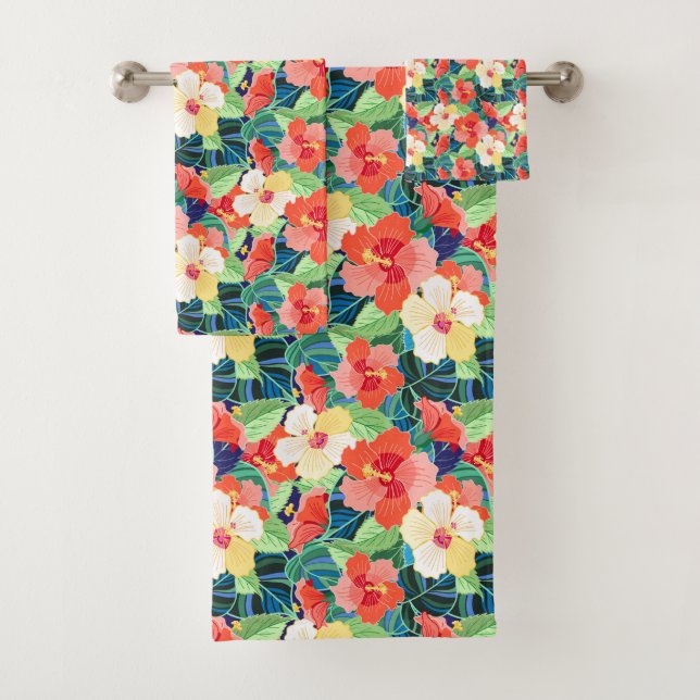 Colourful Hibiscus Pattern Bath Towel Set (Insitu)