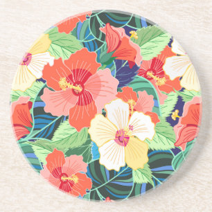 Colourful Hibiscus Pattern Coaster
