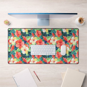 Colourful Hibiscus Pattern Desk Mat