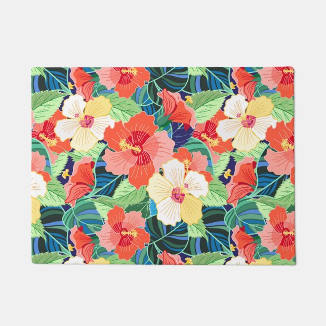 Colourful Hibiscus Pattern Doormat (Front)