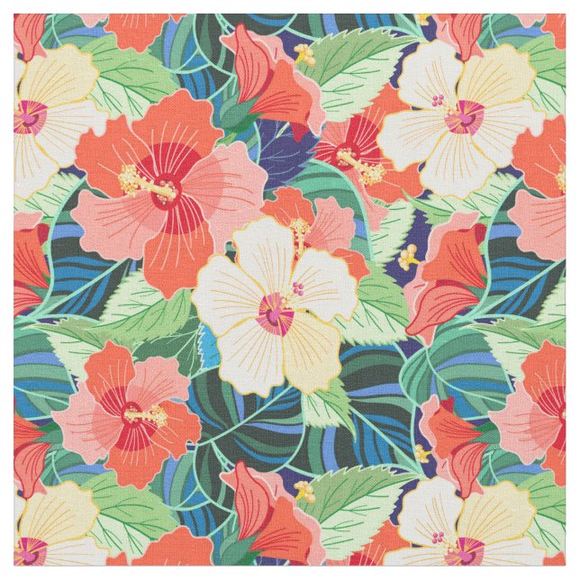 Colourful Hibiscus Pattern Fabric (Close Up)