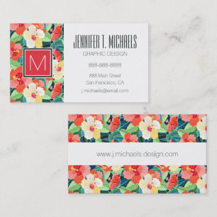 Colourful Hibiscus Pattern Monogram Business Card