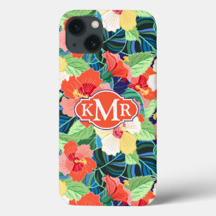 Colourful Hibiscus Pattern Monogram iPhone 13 Case