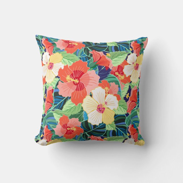 Colourful Hibiscus Pattern | Monogram Cushion (Front)