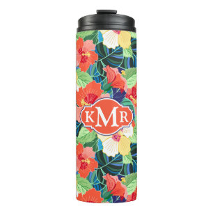 Colourful Hibiscus Pattern   Monogram Thermal Tumbler