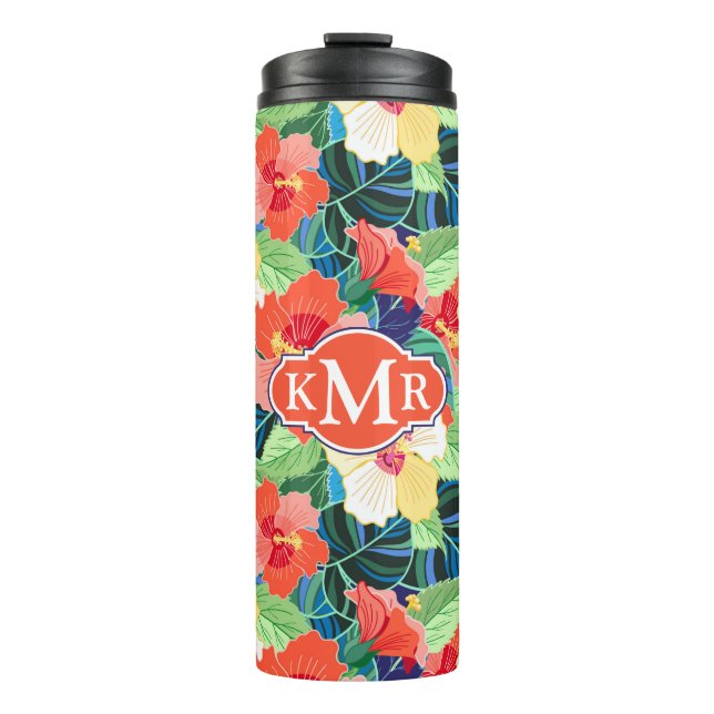 Colourful Hibiscus Pattern | Monogram Thermal Tumbler (Front)