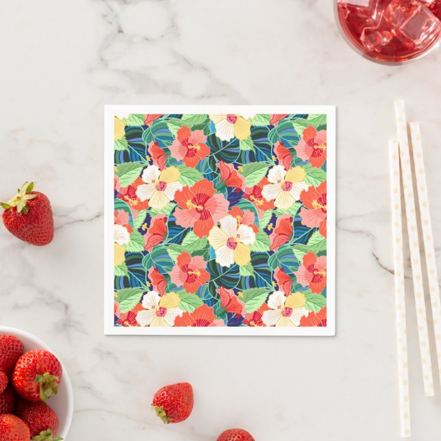 Colourful Hibiscus Pattern Napkin (Insitu)
