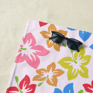 Colourful Hibiscus, Pattern Of Flowers Beach Towel