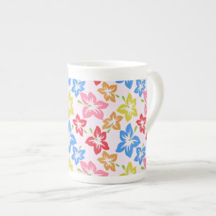 Colourful Hibiscus, Pattern Of Flowers Bone China Mug