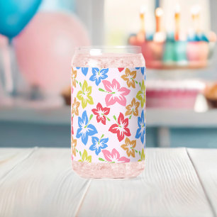 Colourful Hibiscus, Pattern Of Flowers Can Glass