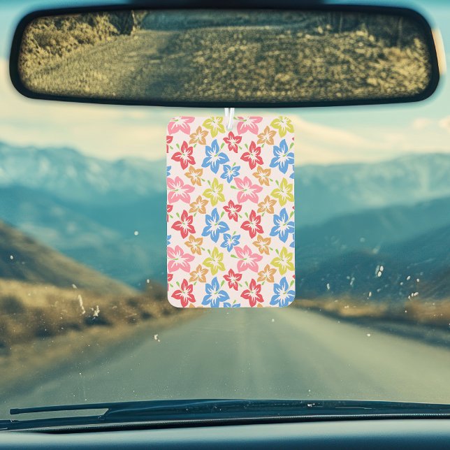 Colourful Hibiscus, Pattern Of Flowers Car Air Freshener (Creator Uploaded)
