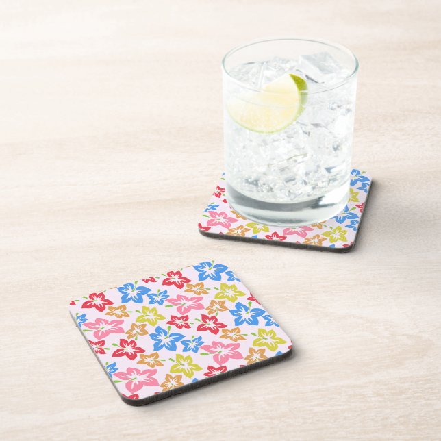 Colourful Hibiscus, Pattern Of Flowers Coaster (Right Side)
