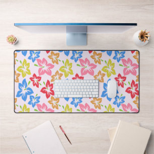 Colourful Hibiscus, Pattern Of Flowers Desk Mat