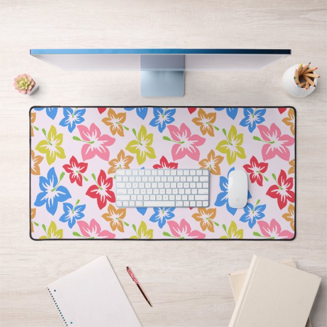 Colourful Hibiscus, Pattern Of Flowers Desk Mat (Office 1)