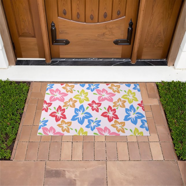 Colourful Hibiscus, Pattern Of Flowers Doormat (Outdoor)
