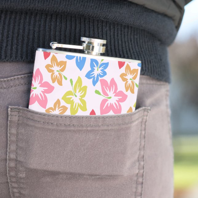 Colourful Hibiscus, Pattern Of Flowers Hip Flask (In Situ)