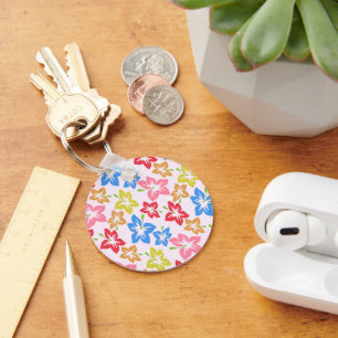 Colourful Hibiscus, Pattern Of Flowers Key Ring