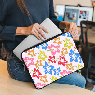 Colourful Hibiscus, Pattern Of Flowers Laptop Sleeve