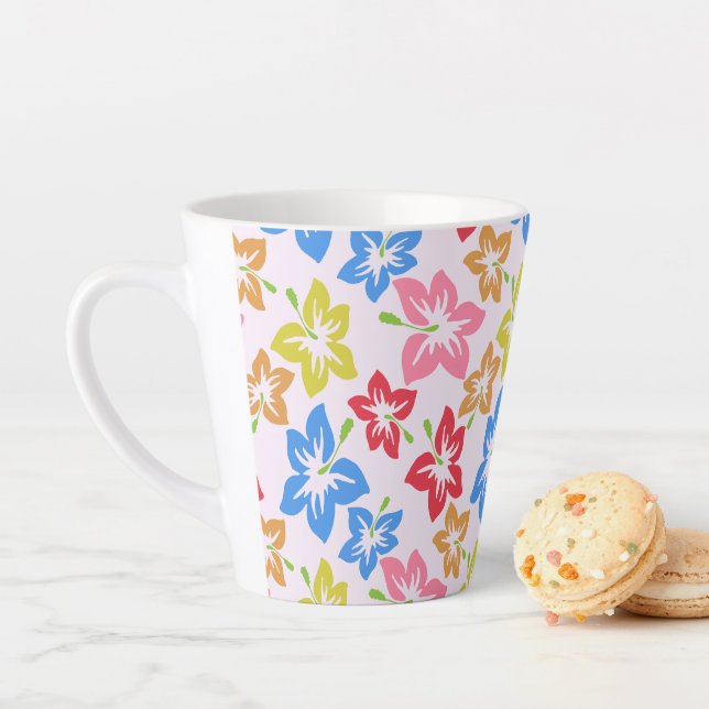Colourful Hibiscus, Pattern Of Flowers Latte Mug (In Situ)