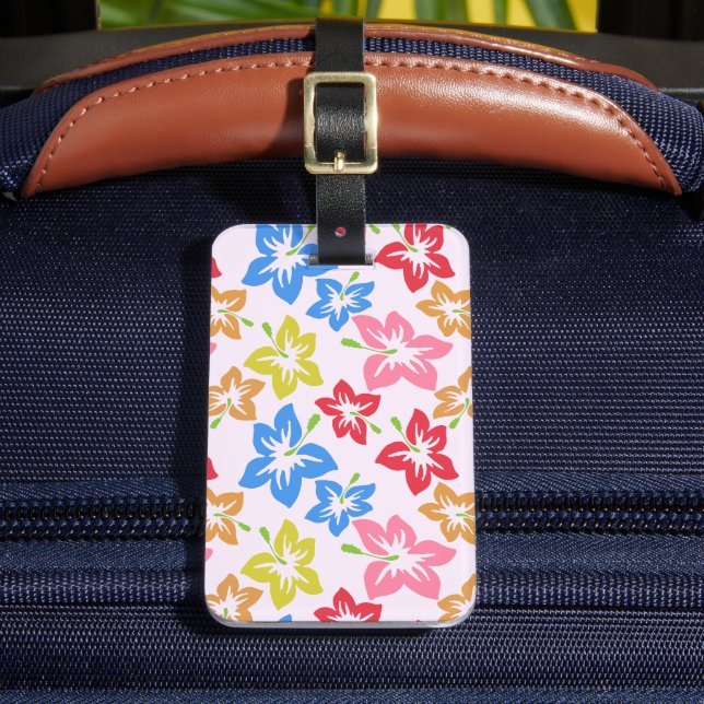 Colourful Hibiscus, Pattern Of Flowers Luggage Tag (Front Insitu 2)