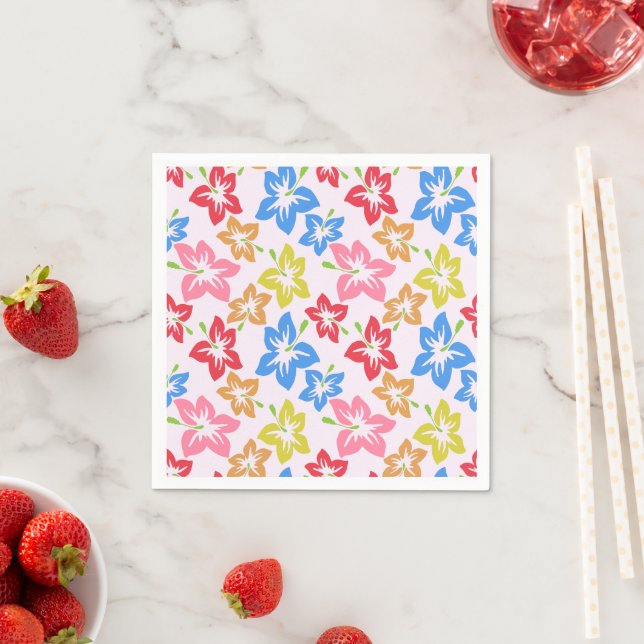 Colourful Hibiscus, Pattern Of Flowers Napkin (Insitu)