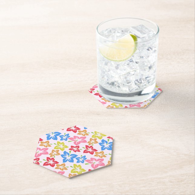 Colourful Hibiscus, Pattern Of Flowers Paper Coaster (Insitu)