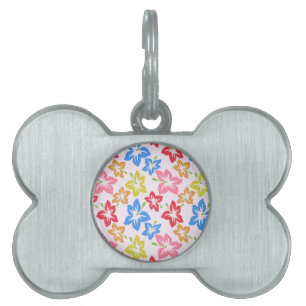 Colourful Hibiscus, Pattern Of Flowers Pet ID Tag