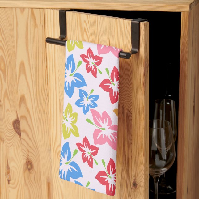 Colourful Hibiscus, Pattern Of Flowers Tea Towel (Thirds Fold)