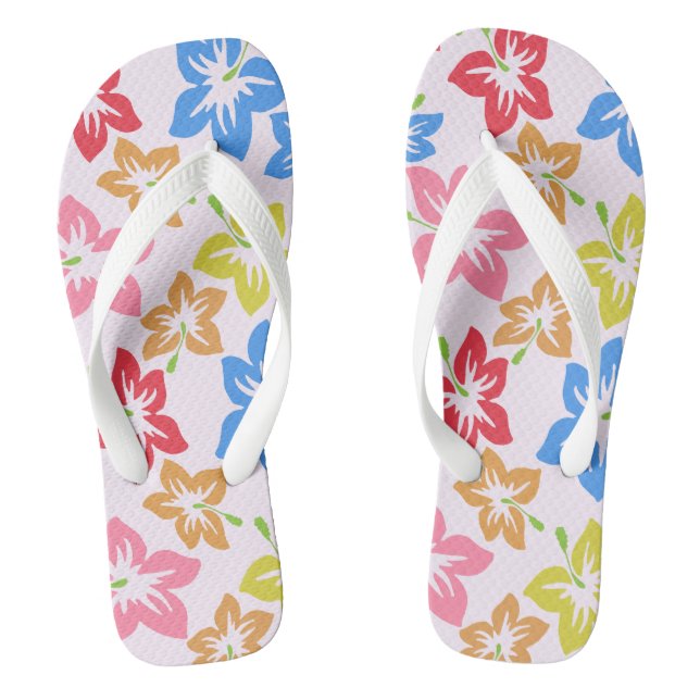 Colourful Hibiscus, Pattern Of Flowers Thongs (Footbed)
