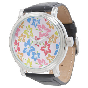 Colourful Hibiscus, Pattern Of Flowers Watch