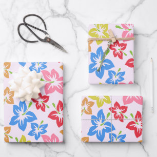 Colourful Hibiscus, Pattern Of Flowers Wrapping Paper Sheet