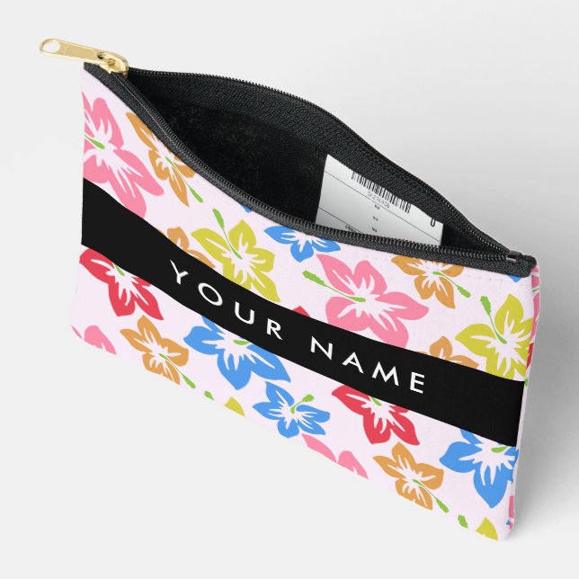 Colourful Hibiscus, Pattern Of Flowers, Your Name Accessory Pouch (Open)