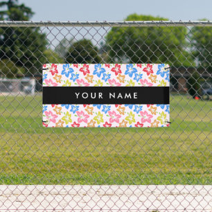 Colourful Hibiscus, Pattern Of Flowers, Your Name Banner